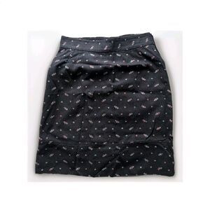 Anthropologie Odille (4) Grey Embroidered Wallfia Pink Floral Knee Length Skirt